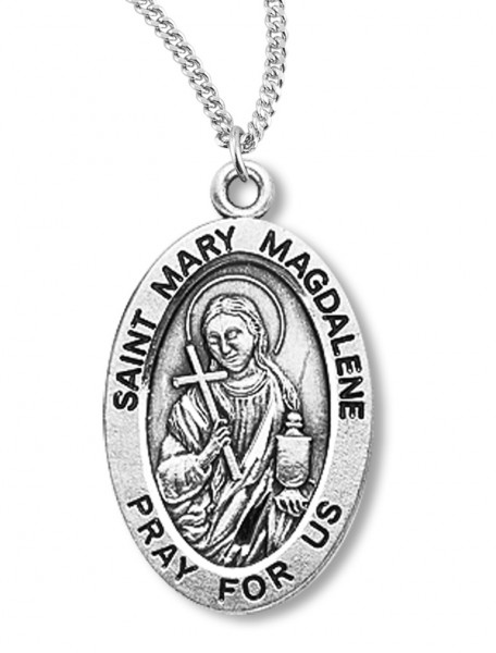 Women's St. Mary Magdalene Necklace Oval Sterling Silver with Chain Options - 20" 1.8mm Sterling Silver Chain + Clasp