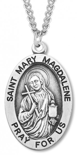 Men's St. Mary Magdalene Necklace Oval Sterling Silver with Chain Options - 24" Sterling Silver Chain + Clasp
