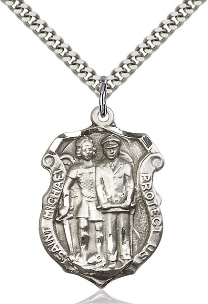 St. Michael the Archangel Medal, Sterling Silver - 24" 2.2mm Sterling Silver Chain + Clasp