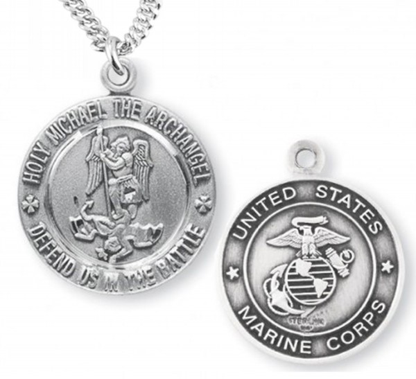 St. Michael Marine Medal Sterling Silver - 24" 3mm Stainless Steel Endless Chain