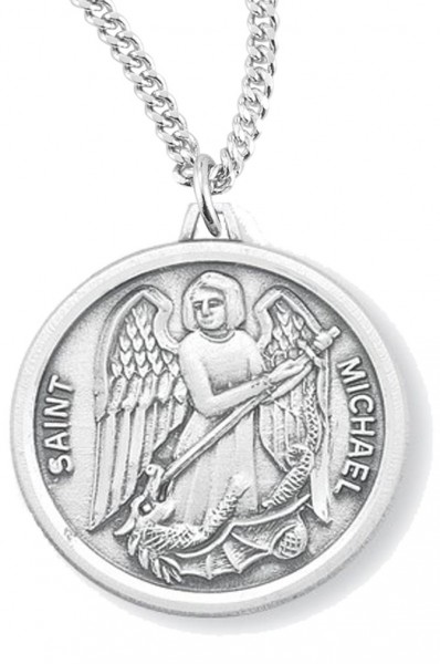 Women's St. Michael Necklace, Sterling Silver with Chain Options - 20" 1.8mm Sterling Silver Chain + Clasp