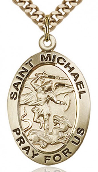 St. Michael the Archangel Medal, Gold Filled - 24" 2.4mm Gold Plated Endless Chain