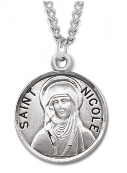 Women's St. Nicole Necklace Round Sterling Silver with Chain Option - 18" 2.2mm Stainless Steel Chain + Clasp