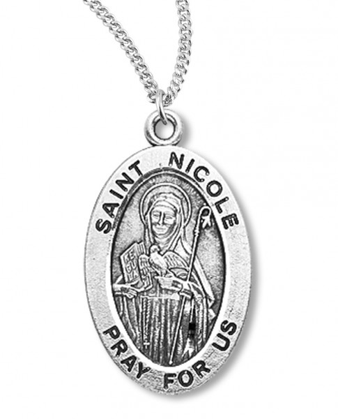 Women's St. Nicole Necklace Oval Sterling Silver with Chain Options - 18" 2.2mm Stainless Steel Chain + Clasp