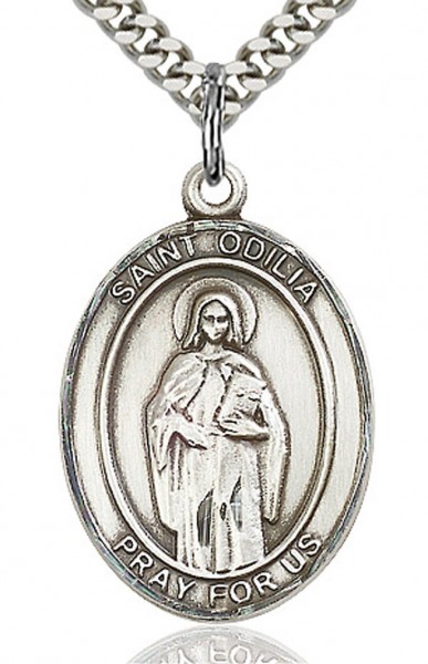 St. Odilia Medal, Sterling Silver, Large - 24" Sterling Silver Chain + Clasp
