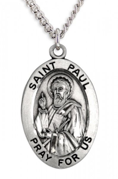 Men's St. Paul Necklace Oval Sterling Silver with Chain Options - 24" Sterling Silver Chain + Clasp