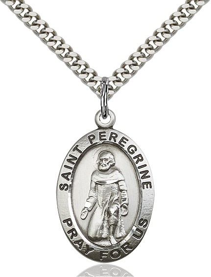 St. Peregrine Medal, Sterling Silver - 24" 2.2mm Sterling Silver Chain + Clasp