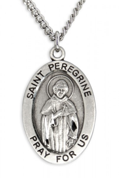 Men's St. Peregrine Necklace Oval Sterling Silver with Chain Options - 20" 2.2mm Stainless Steel Chain with Clasp