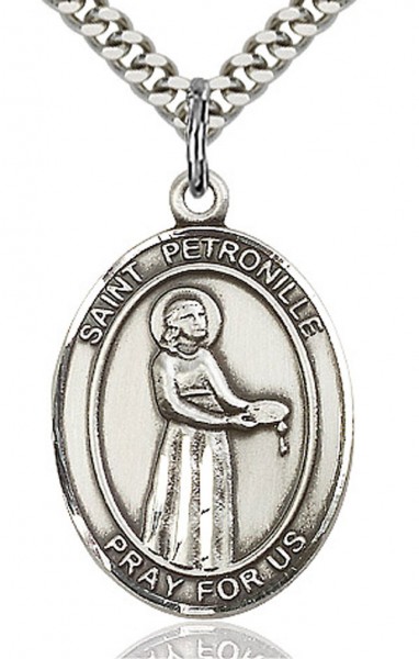St. Petronille Medal, Sterling Silver, Large - 24" 2.4mm Rhodium Plate Endless Chain