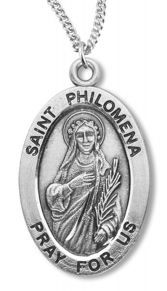 Women's St. Philomena Necklace Oval Sterling Silver with Chain Options - 20" 1.8mm Sterling Silver Chain + Clasp