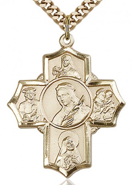 St. Philomena, St. Theresa, St. Rita, St. Anthony, St. Jude Medal, Gold Filled - 24" 2.4mm Gold Plated Endless Chain
