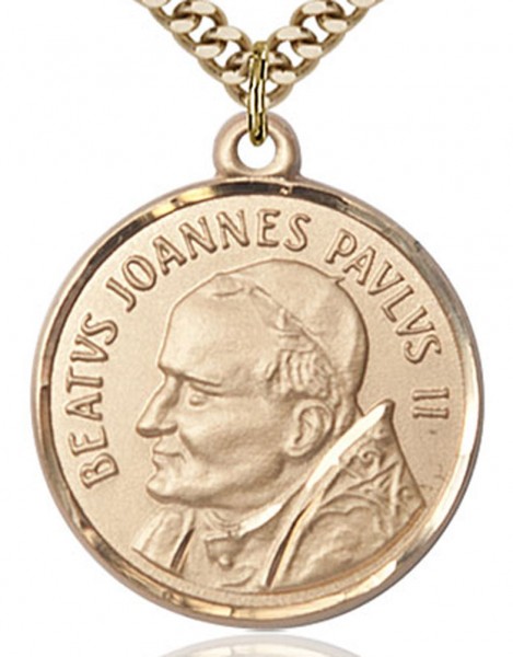 St. Pope John Paul II Medal, Gold Filled - 24" 2.4mm Gold Plated Chain + Clasp