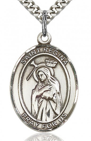 St. Regina Medal, Sterling Silver, Large - 24" 2.4mm Rhodium Plate Endless Chain