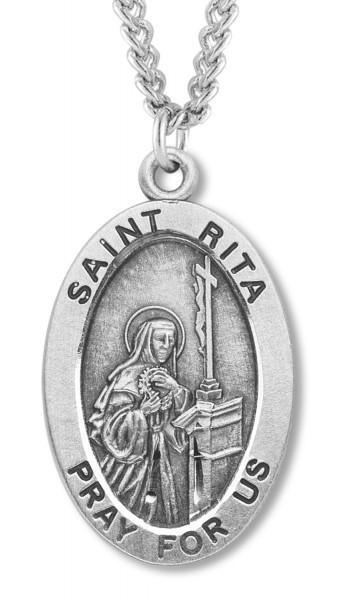 Women's St. Rita Necklace Oval Sterling Silver with Chain Options - 18" 2.2mm Stainless Steel Chain + Clasp