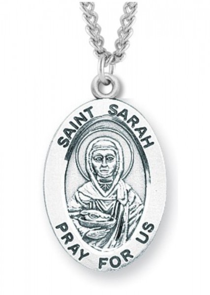 Women's St. Sarah Necklace Oval Sterling Silver with Chain Options - 20" 1.8mm Sterling Silver Chain + Clasp