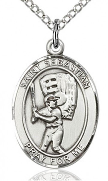 Boy's Sterling Silver Saint Sebastian Baseball Medal - 18" 2.1mm Rhodium Plate Chain + Clasp