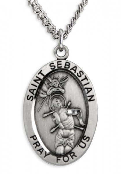 Boy's St. Sebastian Necklace Oval Sterling Silver with Chain - 20" 2.2mm Stainless Steel Chain with Clasp