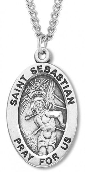 Men's St. Sebastian Necklace Oval Sterling Silver with Chain Options - 24" Sterling Silver Chain + Clasp
