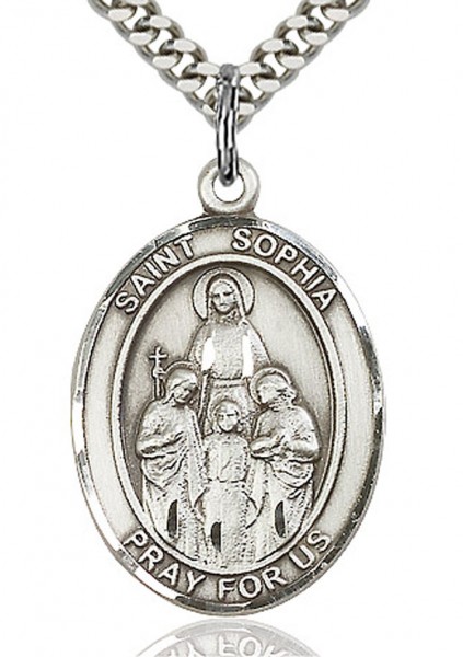 St. Sophia Medal, Sterling Silver, Large - 24" Sterling Silver Chain + Clasp