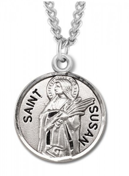 Women's St. Susan Necklace Round Sterling Silver with Chain Options - 20" 2.2mm Stainless Steel Chain with Clasp