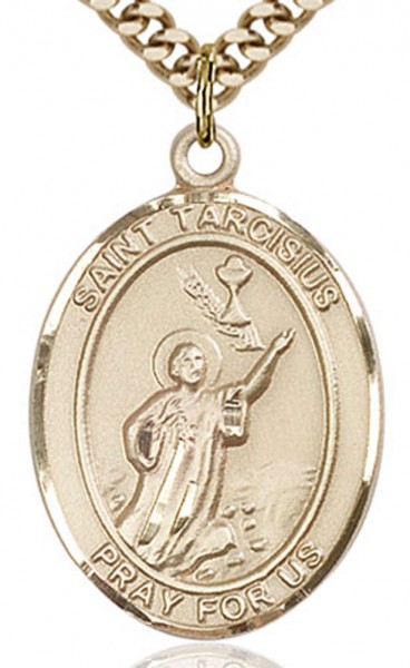 St. Tarcisius Medal, Gold Filled, Large - 24" 2.4mm Gold Plated Chain + Clasp