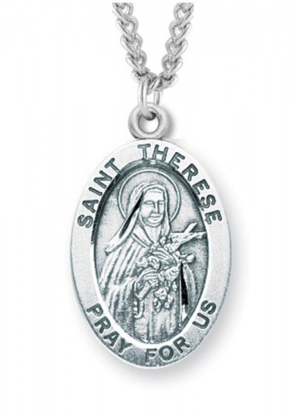 Women's St. Therese Necklace Oval Sterling Silver with Chain Options - 18" 2.2mm Stainless Steel Chain + Clasp