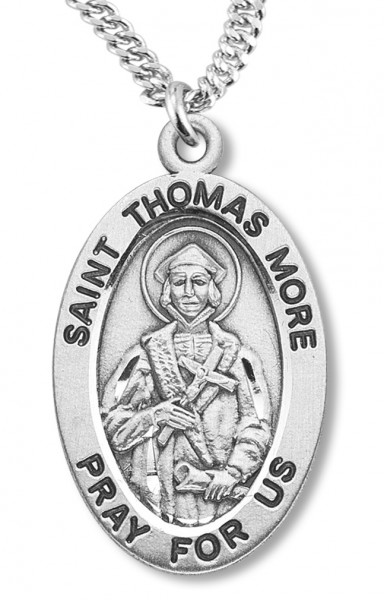 Boy's St. Thomas More Necklace Oval Sterling Silver with Chain - 20" 2.2mm Stainless Steel Chain with Clasp