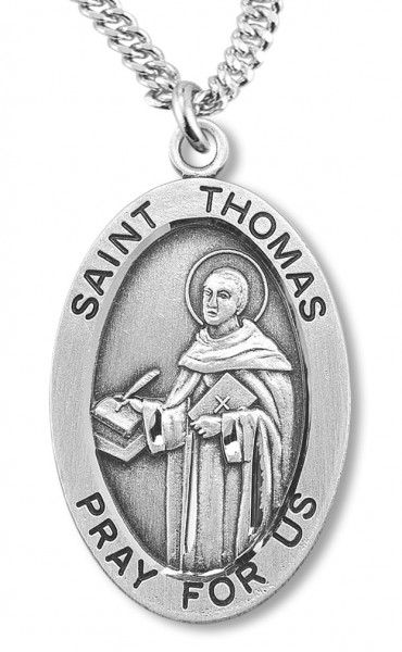 Boy's St. Thomas Necklace Oval Sterling Silver with Chain - 20" 2.2mm Stainless Steel Chain with Clasp