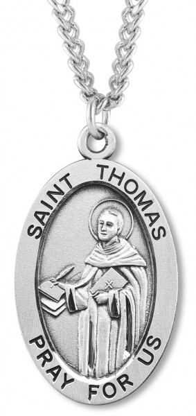 Men's St. Thomas Necklace Oval Sterling Silver with Chain Options - 24" Sterling Silver Chain + Clasp