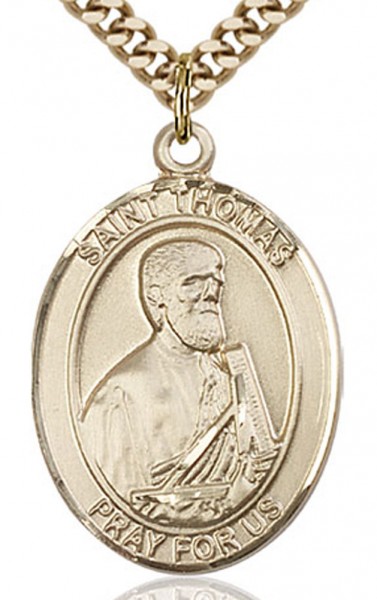 St. Thomas the Apostle Medal, Gold Filled, Large - 24" 2.4mm Gold Plated Chain + Clasp