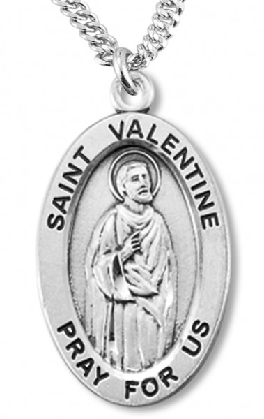 Boy's St. Valentine Necklace Oval Sterling Silver with Chain - 20" 2.2mm Stainless Steel Chain with Clasp