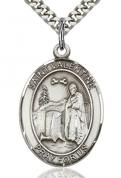 St. Valentine of Rome Medal, Sterling Silver, Large - 24" Sterling Silver Chain + Clasp