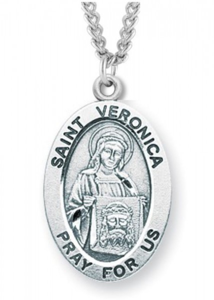 Women's St. Veronica Necklace Oval Sterling Silver with Chain Options - 20" 2.2mm Stainless Steel Chain with Clasp