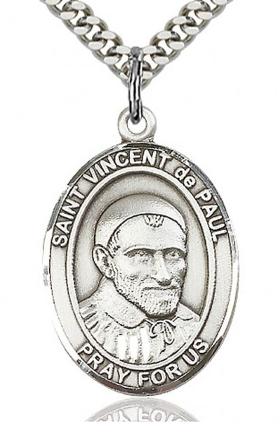 St. Vincent de Paul Medal, Sterling Silver, Large - 24" Sterling Silver Chain + Clasp