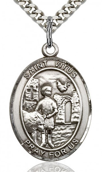 St. Vitus Medal, Sterling Silver, Large - 24" 2.4mm Rhodium Plate Endless Chain