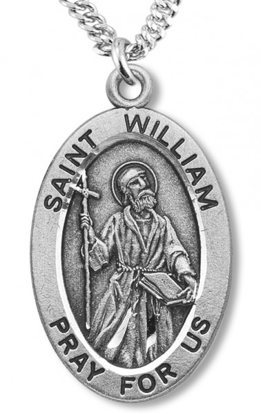 Boy's St. William Necklace Oval Sterling Silver with Chain - 20" 2.2mm Stainless Steel Chain with Clasp