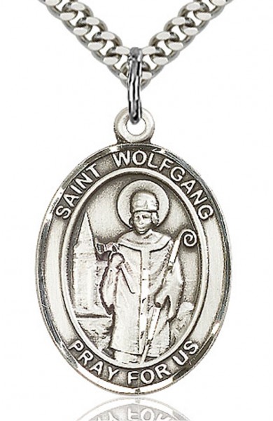 St. Wolfgang Medal, Sterling Silver, Large - 24" Sterling Silver Chain + Clasp