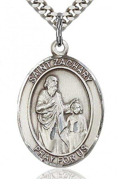 St. Zachary Medal, Sterling Silver, Large - 24" Sterling Silver Chain + Clasp