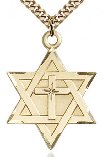 Star of David with Cross Pendant, Gold Filled - 24" 2.2mm Gold Filled Chain with Clasp