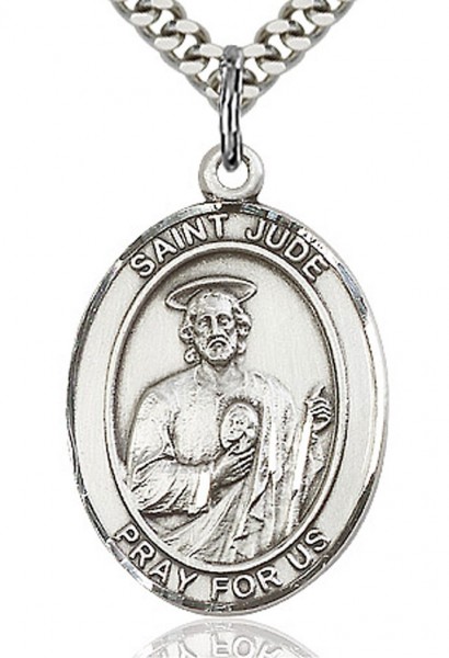 Sterling Silver Oval St. Jude Thaddeus Pendant - 24" 2.2mm Sterling Silver Chain + Clasp