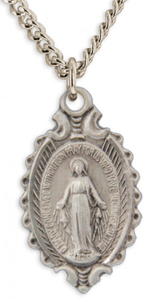 Sterling Silver Scalloped Edge Miraculous Necklace with Chain Options - 18" 1.8mm Sterling Silver Chain + Clasp