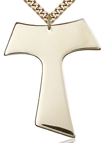 Tau Cross Pendant, Gold Filled - 24" 2.4mm Gold Plated Chain + Clasp