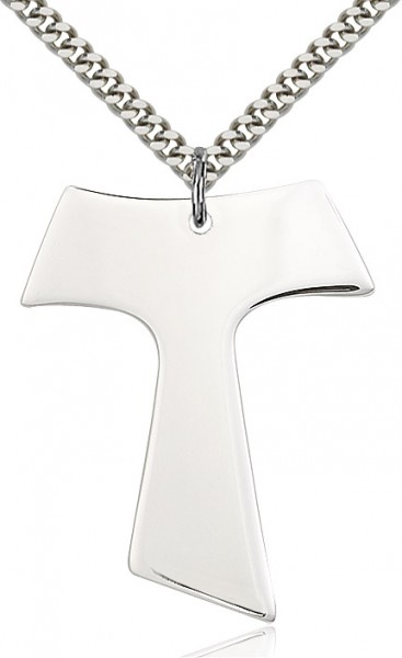 Tau Cross Pendant, Sterling Silver - 24" 2.2mm Sterling Silver Chain + Clasp