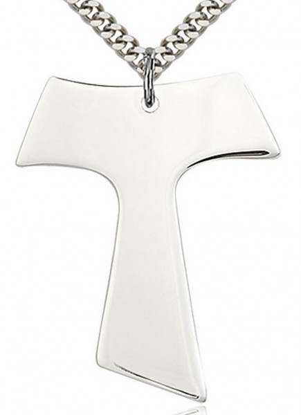 Tau Cross Pendant, Sterling Silver - 24" 2.4mm Rhodium Plate Endless Chain