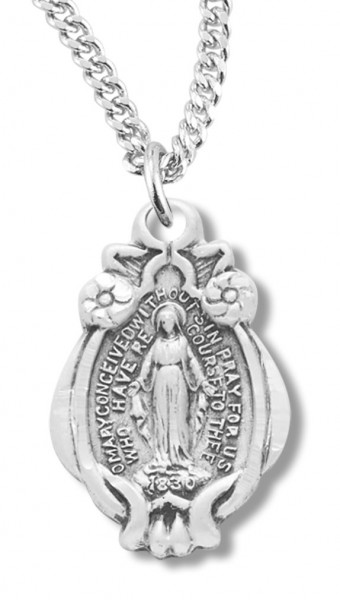 Women's Teardrop Miraculous Necklace, Sterling Silver with Chain Options - 20" 1.8mm Sterling Silver Chain + Clasp