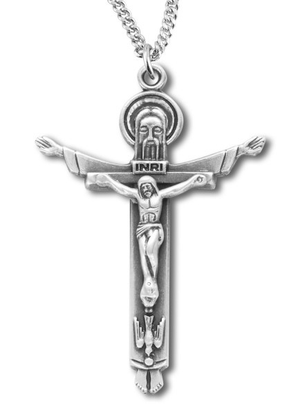 Trinity Crucifix Pendant Sterling Silver - 18" 1.8mm Sterling Silver Chain + Clasp