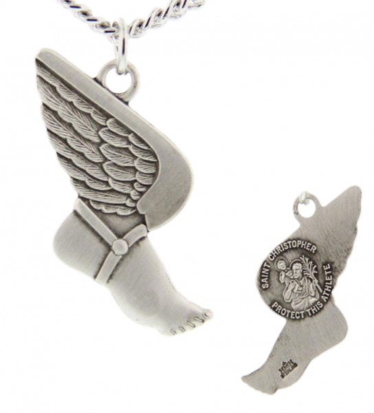 Winged Foot Track Necklace with Necklace Christopher Back in Sterling Silver - 20" 2.2mm Stainless Steel Chain with Clasp