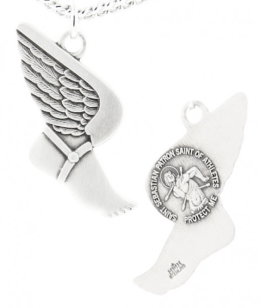 Winged Foot Track Necklace with Necklace Sebastian Back in Sterling Silver - 24" Sterling Silver Chain + Clasp