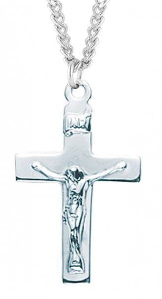 Woman's Wide Edge Crucifix Necklace, Sterling Silver with Chain Options - 20" 1.8mm Sterling Silver Chain + Clasp