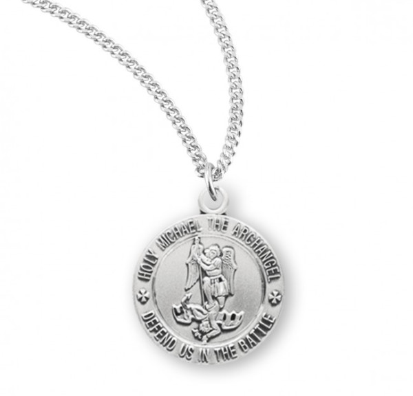 Women's Dainty Sterling Silver Round Saint Michael Necklace + Choice of Chain - 18" 2.2mm Stainless Steel Chain + Clasp
